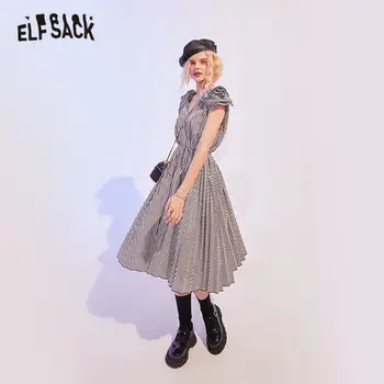 ELFSACK Black Pleds Camellia Plecu Gadījuma Midi Kleitas Sievietēm 