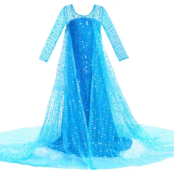 Elsa Meitenes Princese Kleita Bērnu Karnevāla Masku Zilā Sniega Karaliene Elza Kostīms Bērniem Sequined Halloween Dzimšanas Dienas Svinības Drēbes