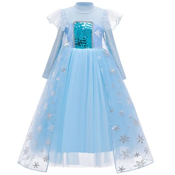 Elsa Meitenes Princese Kleita Bērnu Karnevāla Masku Zilā Sniega Karaliene Elza Kostīms Bērniem Sequined Halloween Dzimšanas Dienas Svinības Drēbes