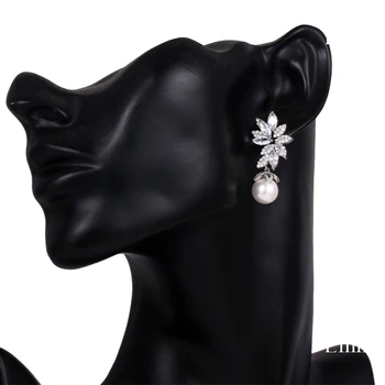 Emmaya Jauna Eleganta Stila Lapas Forma Ar Tīru Pērļu Auskaru Simetriski Apdare Kāzu Puse Sieviešu Modes Rotaslietas