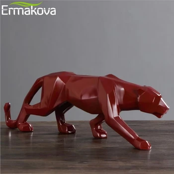 ERMAKOVA 10 Collu Leopard Statuetes Mūsdienu Abstraktās Ģeometriskās Stila Sveķu Panther Dzīvnieku Statuja Home Decoration Accessories