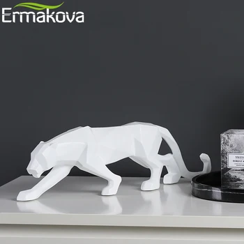 ERMAKOVA 10 Collu Leopard Statuetes Mūsdienu Abstraktās Ģeometriskās Stila Sveķu Panther Dzīvnieku Statuja Home Decoration Accessories
