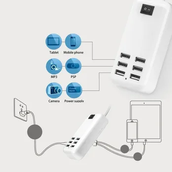 ES, ASV, UK Plug 6 Ostās Vairākas Sienas USB Lādētāju 3A 15W Smart Adapteris Mobilo Tālruni, Tabletes Uzlādes Ierīces iPhone un iPad Planšetdatoriem