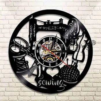 Es Mīlu Šūšanas Vinila Ieraksts Sienas Pulkstenis reloj de salīdzinot Vintage Quilting Šujmašīnu horloge Skatīties Šuvēja Sievietes Māte Dāvanu