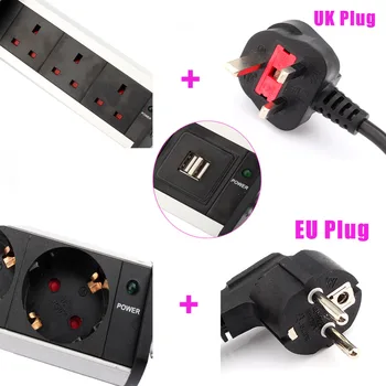 ES UK Plug Black Up Power Point 3 Kontaktligzda bez/ar 2 USB Lādētāju Mājas Biroja Galda Virtuves Ligzda Bagāžnieka Kontaktligzdu Kopne