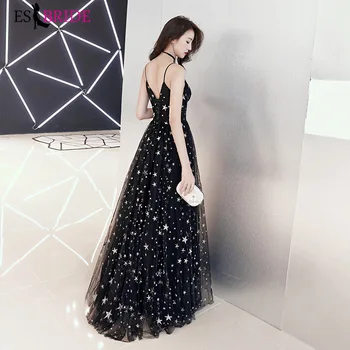 ES2804 Melna tilla sudraba zvaigzne, elegants ilgi oficiālu sievietes kleitu vakara puse kleitas Grīdas-Garums Balles kleitu Jauna balles kleita