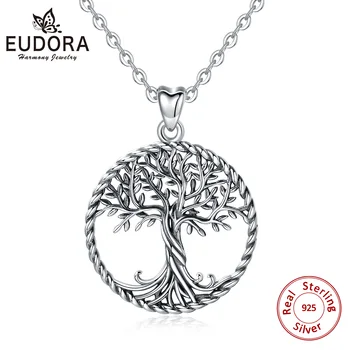 Eudora 925 Sterling Silver Tree Of Life Kaklarota Oksidēta Sudraba Savīti Ozols Šarmu, ar Sudraba Ķēdi vai tikai kulons CYD487