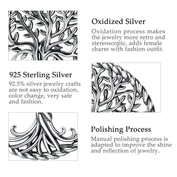Eudora 925 Sterling Silver Tree Of Life Kaklarota Oksidēta Sudraba Savīti Ozols Šarmu, ar Sudraba Ķēdi vai tikai kulons CYD487