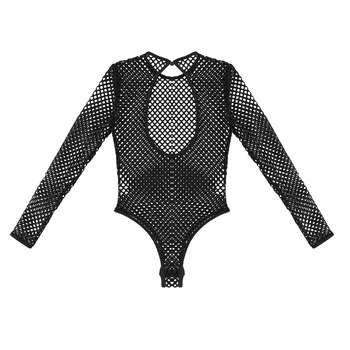 Fetišs Sievietes Sexy Apakšveļa Fishnet Bodysuit Catsuit Clubwear Redzēt Cauri Milzīgais Garām Piedurknēm Atvērt Kājstarpes High Cut Leotard Bodysuit