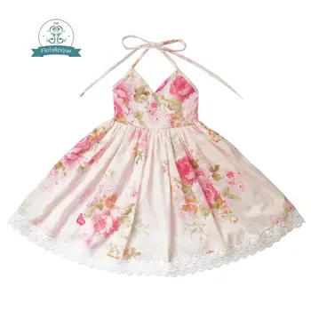 Flofallzique Puķu Meitene Kleita 2018. Gada Vasarā Rožu Ziedu Drukas Dizains Toddler Apģērbu Backless Kāzu svinības Princese