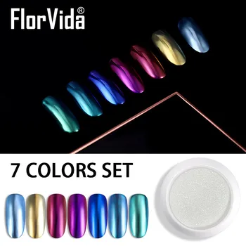 FlorVida 7pcs Komplekts Nail Art Glitter Magic Mirror Pulveris Hologrāfiskā Chrome Pigmenta Pērļu Putekļiem Berzēt Uz Nagus Manikīra Komplekts
