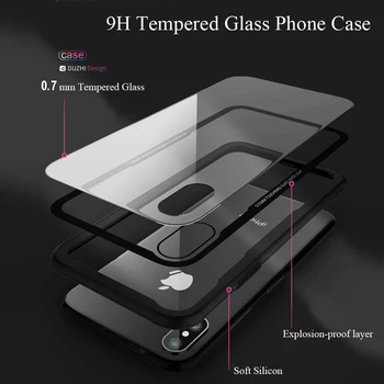 FLOVEME Rūdīts Stikls Phone Gadījumā iPhone12 X Xs Caurspīdīgu Aizsargājošu Stikla Gadījumos, iPhone 8 7 Plus Segtu Coque Capinha
