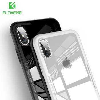 FLOVEME Rūdīts Stikls Phone Gadījumā iPhone12 X Xs Caurspīdīgu Aizsargājošu Stikla Gadījumos, iPhone 8 7 Plus Segtu Coque Capinha