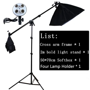 Fotogrāfija Softbox Apgaismojums Komplekti Četras Lampas Turētājs 50x70cm Softbox ar Boom Arm Un Tukšs Sandbag Foto Studijas Aprīkojums
