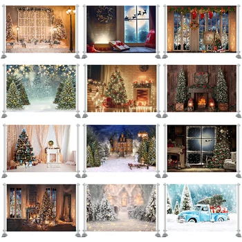 Fotogrāfijas Fons Ziemassvētku Eglītes Logu Vainags Ziemas Sniega Fona Koka Māja, Photocall Photoshoot Prop Pasūtījuma Photobooth