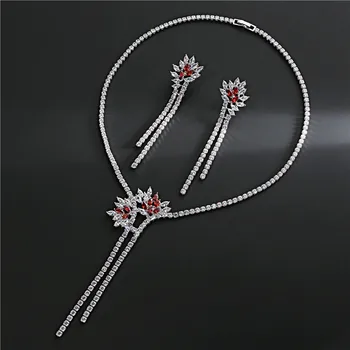 FXLRY Karstā Pārdošanas Luksusa Modes Kubiskā Cirkonija Ziedu Pušķis sānslīdi kaklasaite, Kaklarota, Auskari Sievietēm Līgavas Rotaslietas Komplekts
