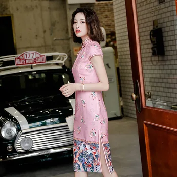 FZSLCYIYI Meitenes Ķīniešu Cheongsam Sexy Slim Kokvilnas Roku Pogu, Kleita Vintage Tradicionālo Qipao Elegants Kleitas