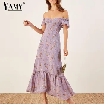 Gara vasaras kleita sievietēm violeta elegants beach vestidos savirmot maxi puse kleitas 2019 ziedu ropa mujer vintage drēbes