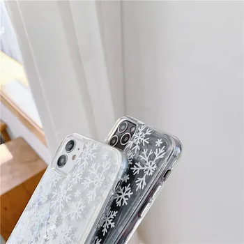 Glitter Šķidruma plūstošās smiltis Sniega Ziedu Tālrunis Lietā Par iPhone 12 Pro 11 Pro XS Max XR X 7 8 6S Plus SE2 Dinamisku Vizuļi Skaidrs Vāciņu