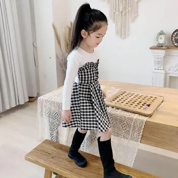 Gooporson Pavasara Toddler Meitenes Kleitu Modes Korejas Pleds Ar Garām Piedurknēm Princese Kleita Puse, Tērpu Kritums Mazie Bērni Kostīms