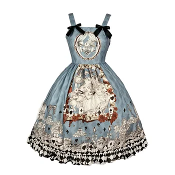 Gotiskās lolitas kleita vintage falbala bowknot kawaii kleita drukāšanas gothic lolita jsk augsta vidukļa viktorijas kleita loli cos