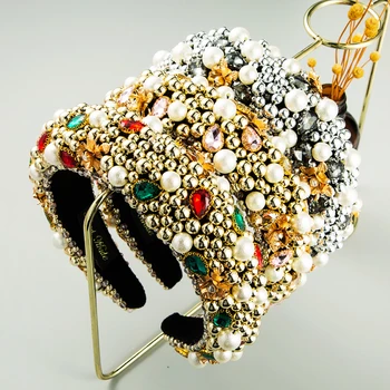Grezns Baroka Krāsains Fāzēm Galvu Sievieti Krāšņs Imitētu Kristāla Pērle Sūklis Hairband Sieviete Kāzu Headpieces
