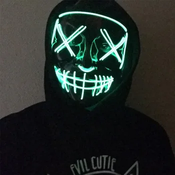 Halloween Led Maska Puses Maskēties LED Neona Maske Gaismas Kvēlojošs Cosplay Šausmu Halloween Led Maska EL Wire Gaiši Līdz Tumši
