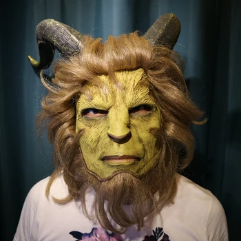 Halloween Maskas Filmu Skaistums un Zvērs Maska Cosplay skropstu Tuša Dzīvnieku Masque Carnaval Reāli Lateksa Maska Šausmu Maskēties