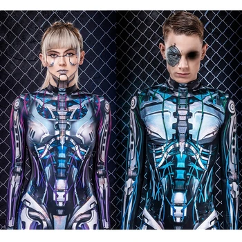 Halloween Robots Cosplay Tērpi Sievietēm Jumpsuits Kostīms Sievietei Vīrieši Adlut Karnevāla Puse Kombinezonus Zinātnes Iedomātā Pāris Drēbes