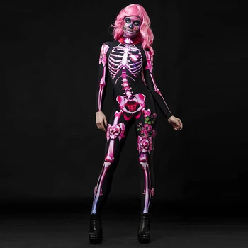 Halovīni Scary Skelets Jumpsuit Pieaugušiem un Bērniem, Sievietēm Spoku Galvaskausa Cosplay Kostīmi Bērniem Meiteņu, Sieviešu Sexy Bodysuit 2266