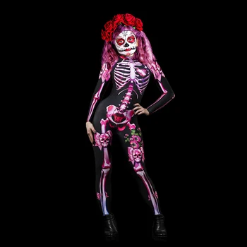 Halovīni Scary Skelets Jumpsuit Pieaugušiem un Bērniem, Sievietēm Spoku Galvaskausa Cosplay Kostīmi Bērniem Meiteņu, Sieviešu Sexy Bodysuit