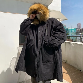 Han Vīriešiem ir lielas kažokādas apkakles kapuci polsterēta jaka ziemas polsterēta jaka ar jēra vilnas siltumu odere 13465
