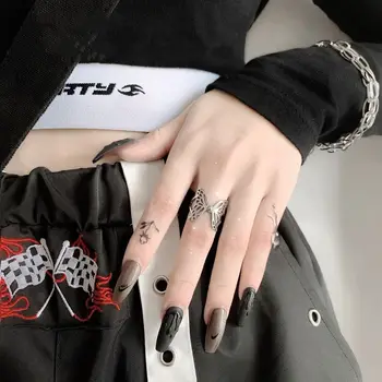 Harajuku Gothic Vintage Estētisko Doba Sudraba Krāsas Tauriņš Gredzeni Sievietēm, Vīriešiem Egirl Iepazīšanās Punk Juvelierizstrādājumu Pārdošanu Vairumtirdzniecības