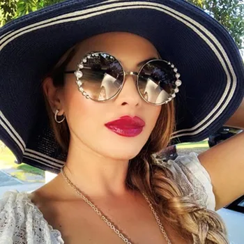 HBK Apaļa Pērle Saulesbrilles Modis Oculos De Sol feminino 2019 Luxury Vintage Sieviešu Zīmola Dizainere, Saules Brilles UV400 Slīpums