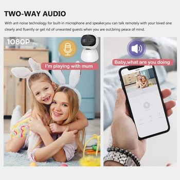 HD Dubultā 1080P Cam Smart Home Wifi IP Kameras Iekštelpu Drošības Uzraudzībai PTZ VIDEONOVĒROŠANAS 360 Noteikšanas Kameras Bērnu / Auklīte / Pet