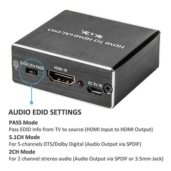 HDMI Audio Extractor 4K Audio Šķiedras Dekodēšanas Komutatoru 4K X 2K HDMI, Optisko Pārveidotāju Ar Micro USB Kabelis TV, DVD Atskaņotājs