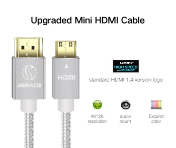 HDMI UZ MINI HDMI KABELIS,1M,2M,3M,5M High speed HDMI Cable 1.4 Versiju 1080p 3D TABLETES, DVD, Videokameru, MP4 Mini HDMI kabelis