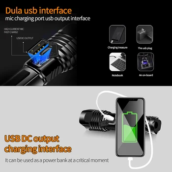 HEDELI jaunu XHP100 dubulto slēdzi taktiskais lukturītis USB lādējamu teleskopiskie gaismas waterpoor medību self defense lāpu gaismas 4342