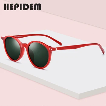 HEPIDEM Acetāts Polarizētās Saulesbrilles, Vīriešu Vintage Retro Apaļā Saules Brilles Sievietēm Zīmola Dizaina Skaidri Pārredzama Sunglass 9116