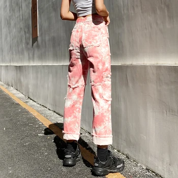 HEYounGIRL Kaklasaites Krāsu Drukas Džinsi Sievietēm Sieviešu Kabatas Augstas Starām. Džinsa Bikses, Capri Rāvējslēdzēju Gadījuma Modes Garās Bikses Streetwear