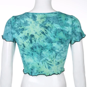 HEYounGIRL Ruffles Īsām Piedurknēm Tie Krāsošanas Kultūru T Krekls Sieviešu Modes Iespiesti Tauriņš Kokvilnas T Dāmas Korejas Streetwear 2020