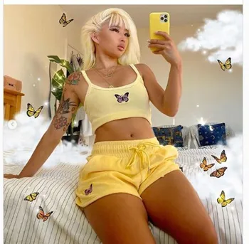 Hirigin 2pcs Set Sievietes Sexy Kultūraugu Top Šorti Iestatīt Ikdienas Vasaras Homewear Sleepwear Apģērbs 2 Gabals, kas 2020 2737