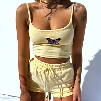 Hirigin 2pcs Set Sievietes Sexy Kultūraugu Top Šorti Iestatīt Ikdienas Vasaras Homewear Sleepwear Apģērbs 2 Gabals, kas 2020