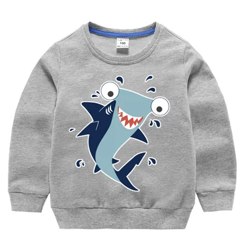 Hoodies sporta Krekls Pusaugu Bērnu, Zēnu, Meiteņu Kids Bērnu Rudens Jaunā Pavasara Kokvilnas Gadījuma Drukāt Karikatūra Haizivs Pelēks Apģērbs