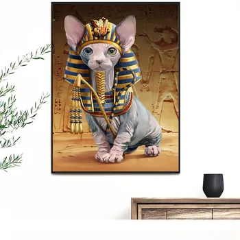 HUACAN Dimanta Izšuvumi Dzīvniekiem Dimanta Mozaīkas Pilnu Displejs Sfinksa Kaķis Dimanta Krāsošana Ar Kvadrātveida Akmeņi, Sienu Apdare