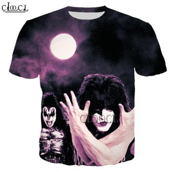 HX Vasaras Modes Īsām Piedurknēm T-Krekls 3D Drukas Vīrieši Sievietes Metal KISS Rock Band Gadījuma Streetwear Džemperi, Topi Piliens Kuģniecība