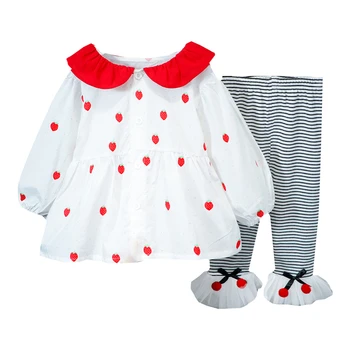 HYLKIDHUOSE Baby Meiteņu Apģērbu Komplekti, Pavasarī Bērni Drēbes Zemeņu Topi Svītru Bikses Toddler Zīdaiņiem un Bērniem Brīvdienas Kostīms