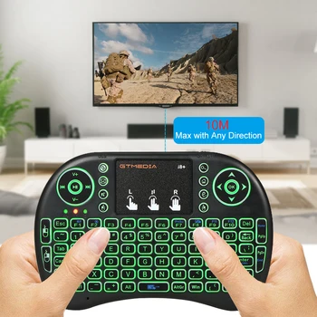 I8 tastatūra ar aizmugurgaismojumu angļu krievu spāņu Gaisa Pele 2,4 GHz Bezvadu Tastatūru Touchpad Rokas par TV KASTĒ Android GT Mediju V8