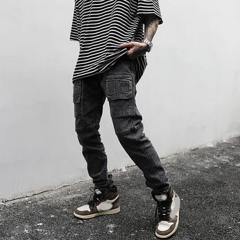 IEFB /vīriešu apģērbi lielās Ielas soma trīsdimensiju griešanas vintage black gray slim jeans hip hop dizaina bikses ir 2021. jaunu 9Y3125 6939