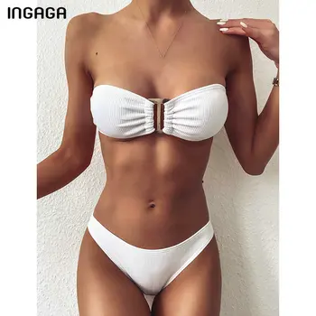 INGAGA Lenta Bikini Peldkostīmi Ir 2021. Strapless Peldkostīmi Sieviešu Ciets Balts peldkostīms Push Up Biquini Zems Viduklis Pludmali, Valkāt